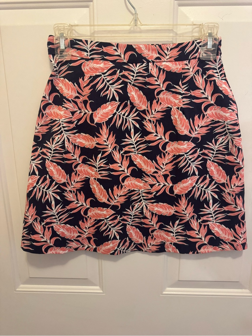 Margaret M Navy Mini Skirt with Coral Leaf Print petite